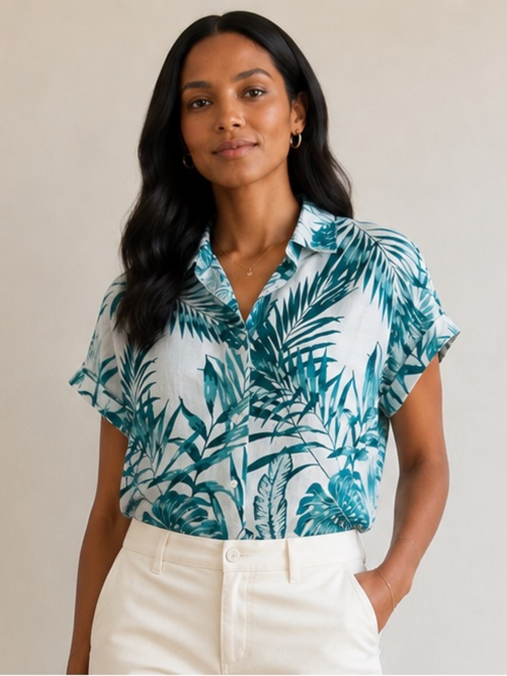 C&C California Floral Linen Button-Up Top Women’s M Coastal Resortwear
